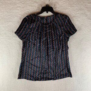 Talbots Womens Short Sleeve Pleated Neck Multicolor Blouse 100% Silk Top Size 10